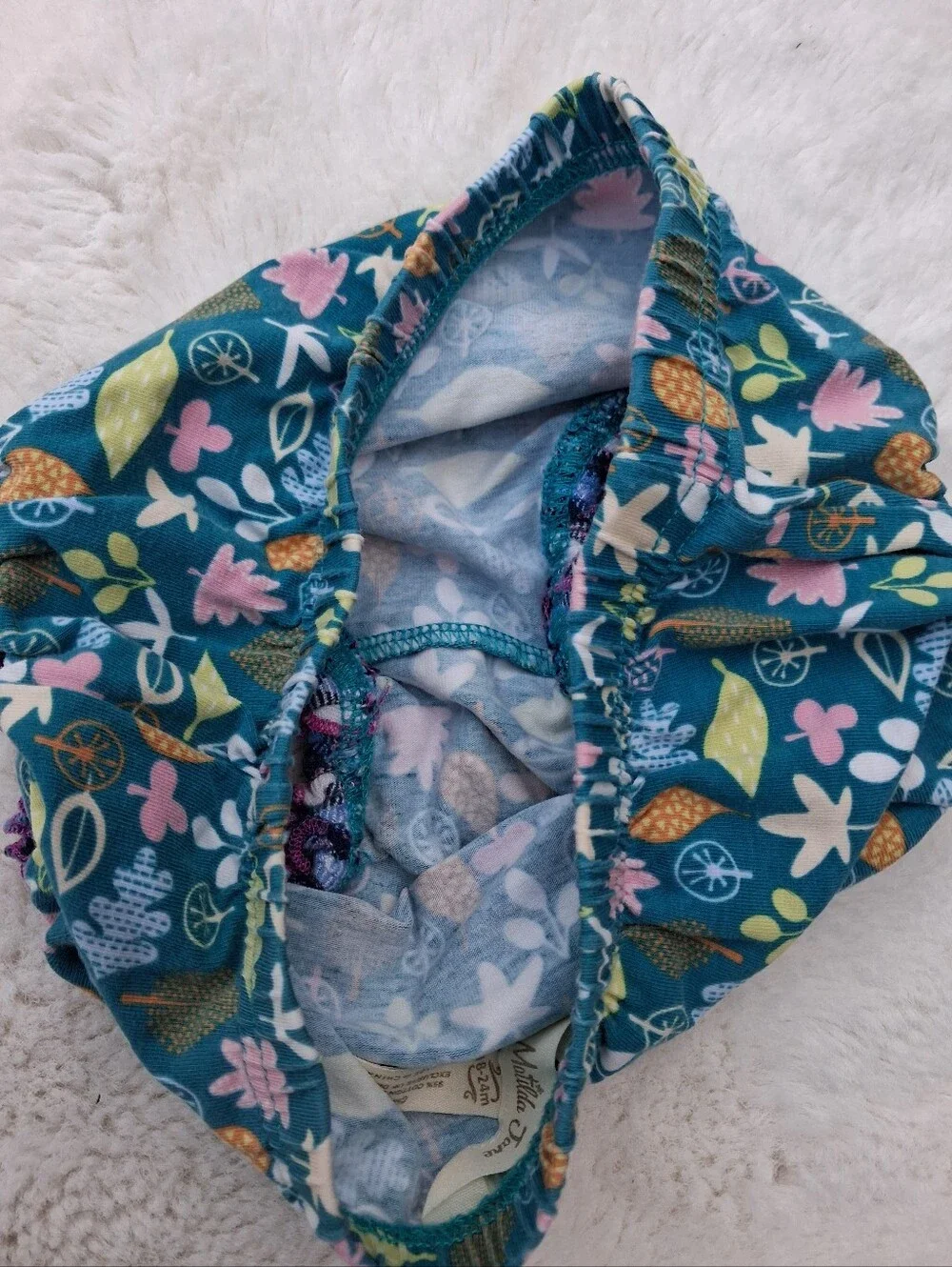 Matilda Jane Teal Floral Leaf Ruffle Diaper Cover Size 18-24m
